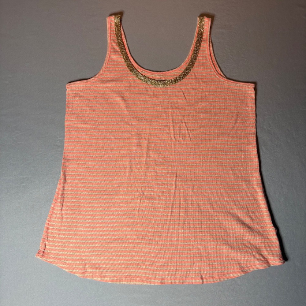 Lane Bryant Women Plus 18/20 Coral Gold Metallic Striped Braided Neck Tank Top